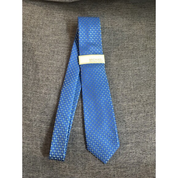 Michael Kors Mens Necktie Blue And Green Geometric 100% Silk - Picture 4 of 5